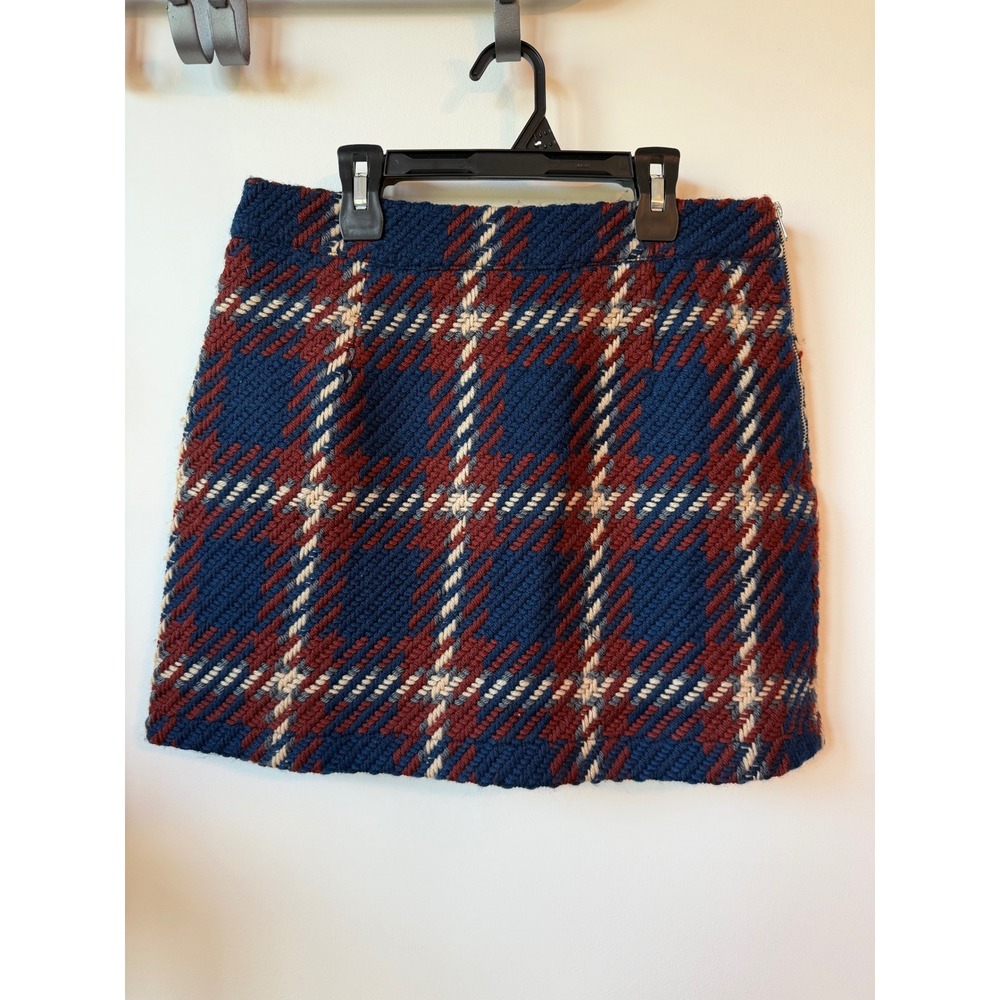 English Factory Plaid A Line Skirt Navy Burgundy Knit Mini 1522K6FF Size L NWT